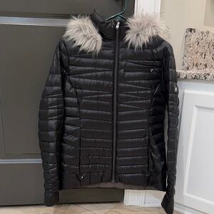 Spyder Dark Puffer Jacket with Fur Hood